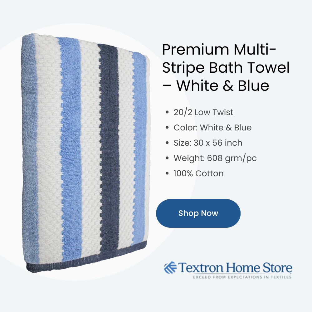 Premium Multi-Stripe Bath Towel – White & Blue