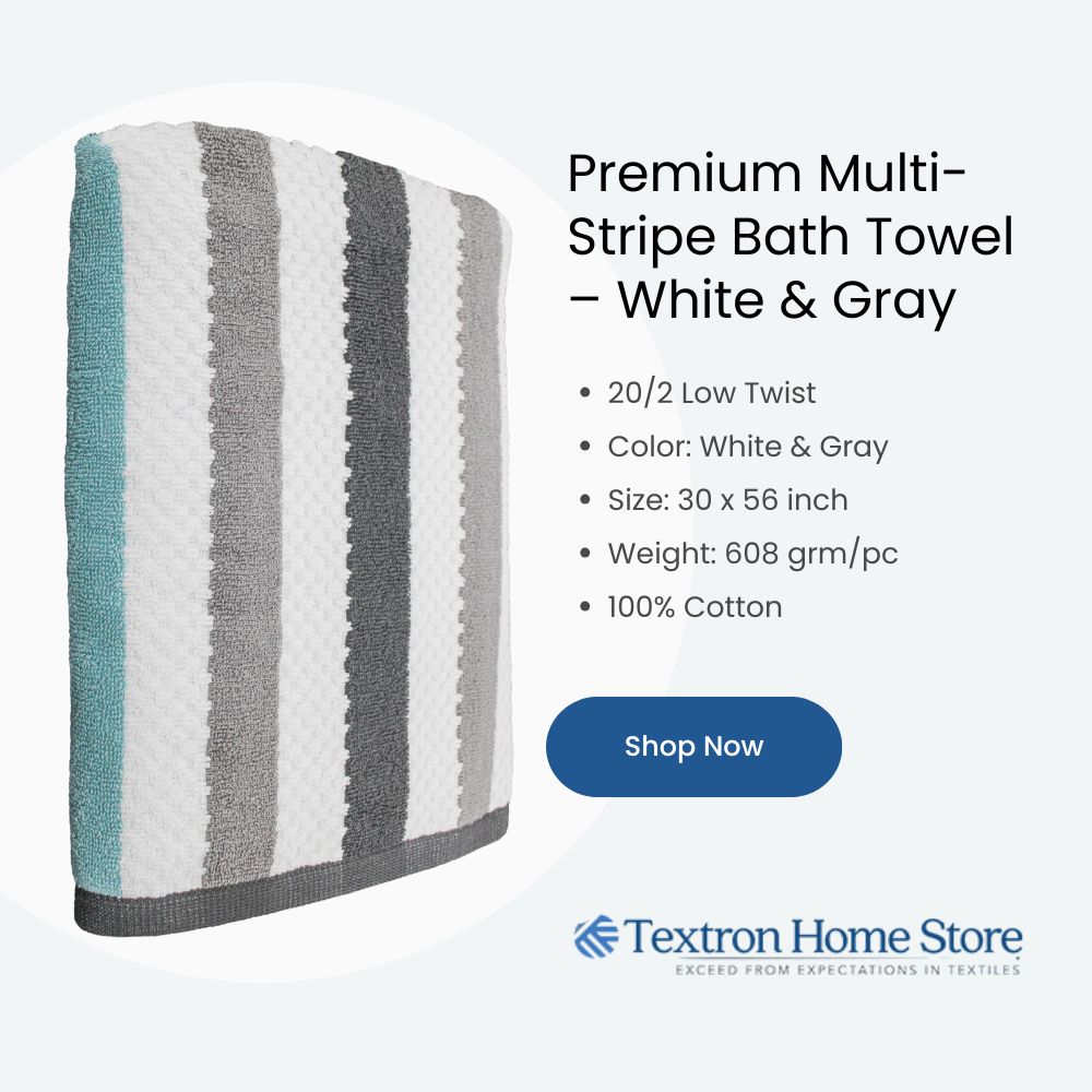 Premium Multi-Stripe Bath Towel – White & Grey