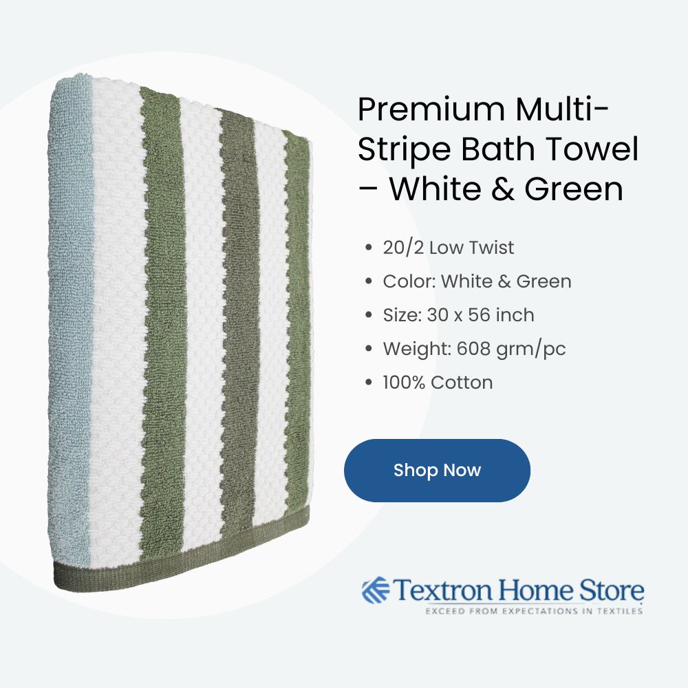 Premium Multi-Stripe Bath Towel – White & Green