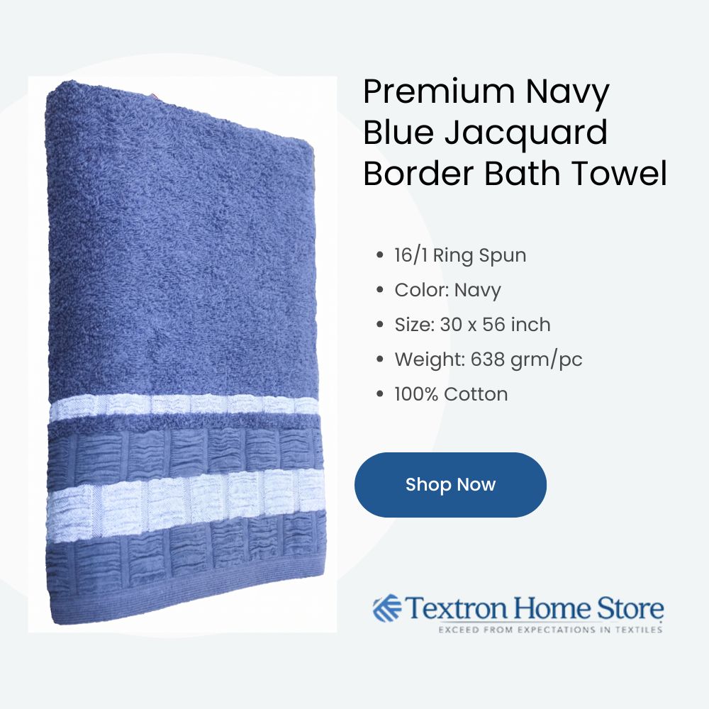 Premium Jacquard Border Bath Towel - Blue