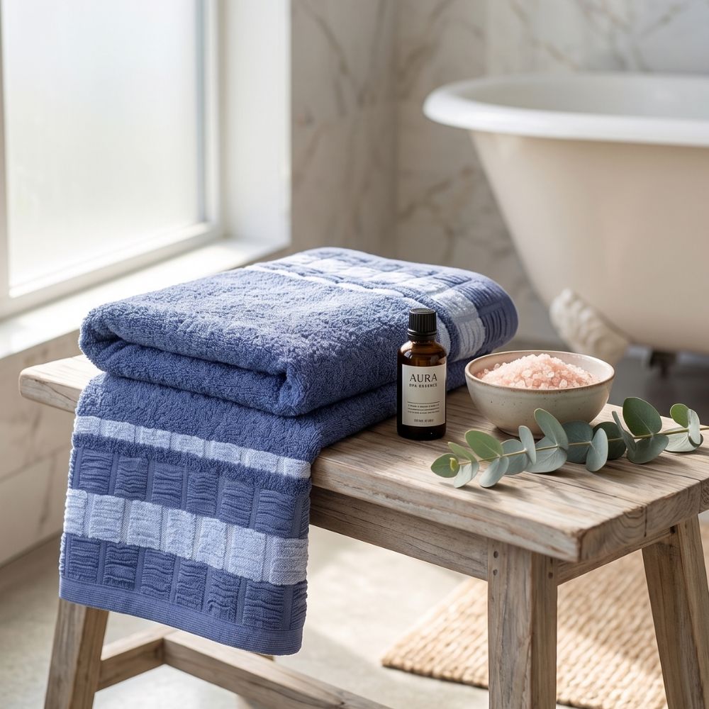Premium Jacquard Border Bath Towel - Blue