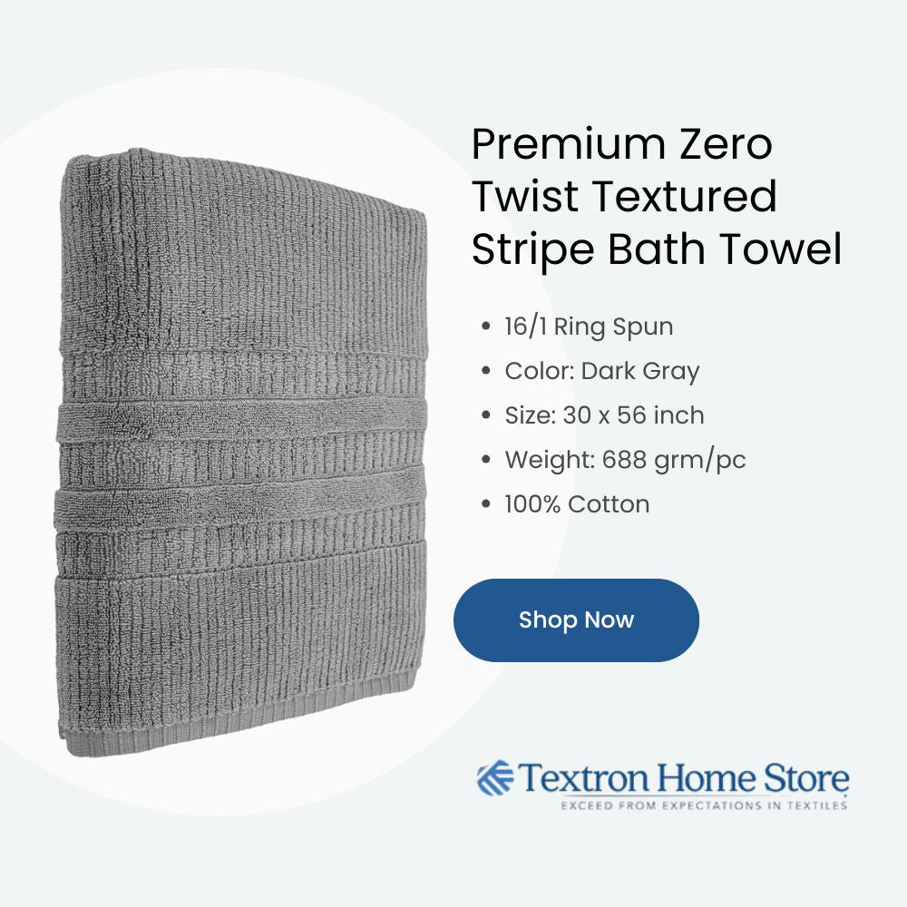 Premium Zero Twist Textured Stripe Bath Towel – Dark Gray