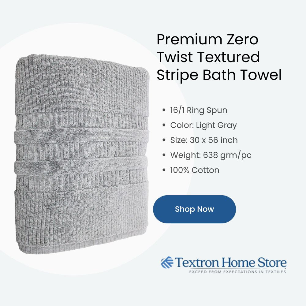 Premium Zero Twist Textured Stripe Bath Towel – Light Grey