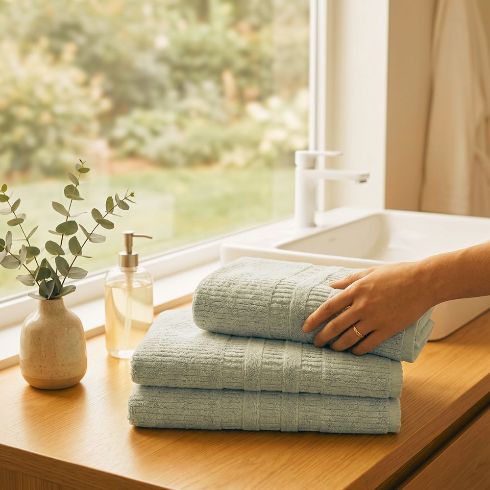 Premium Zero Twist Textured Stripe Bath Towel – Sage