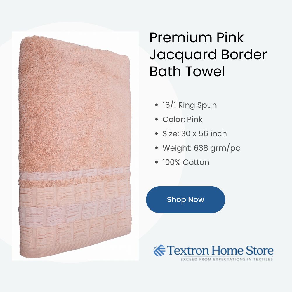 Premium Jacquard Border Bath Towel - Pink