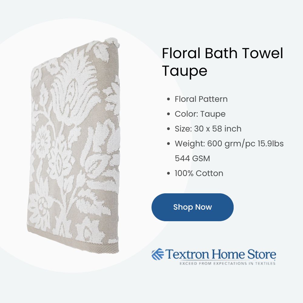 Bath Towel Floral Taupe – Yarn Dyed Jacquard | 100% Cotton Double Ply Yarn