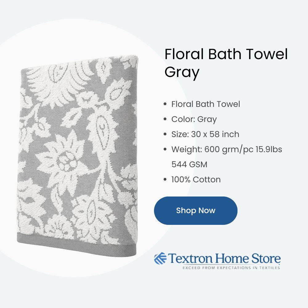 Bath Towel Floral Gray– Yarn Dyed Jacquard | 100% Cotton Double Ply Yarn