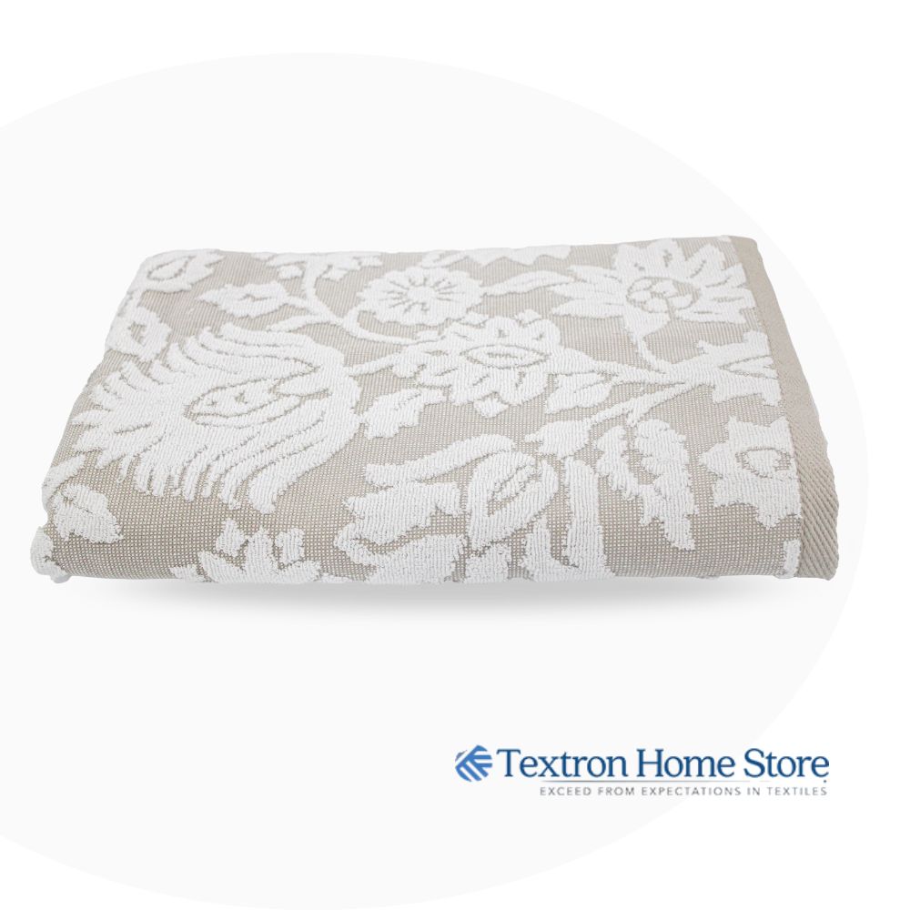 Bath Towel Floral Taupe – Yarn Dyed Jacquard | 100% Cotton Double Ply Yarn