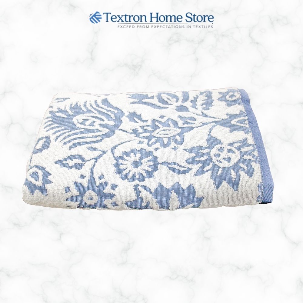 Bath Towel Floral Blue– Yarn Dyed Jacquard | 100% Cotton Double Ply Yarn