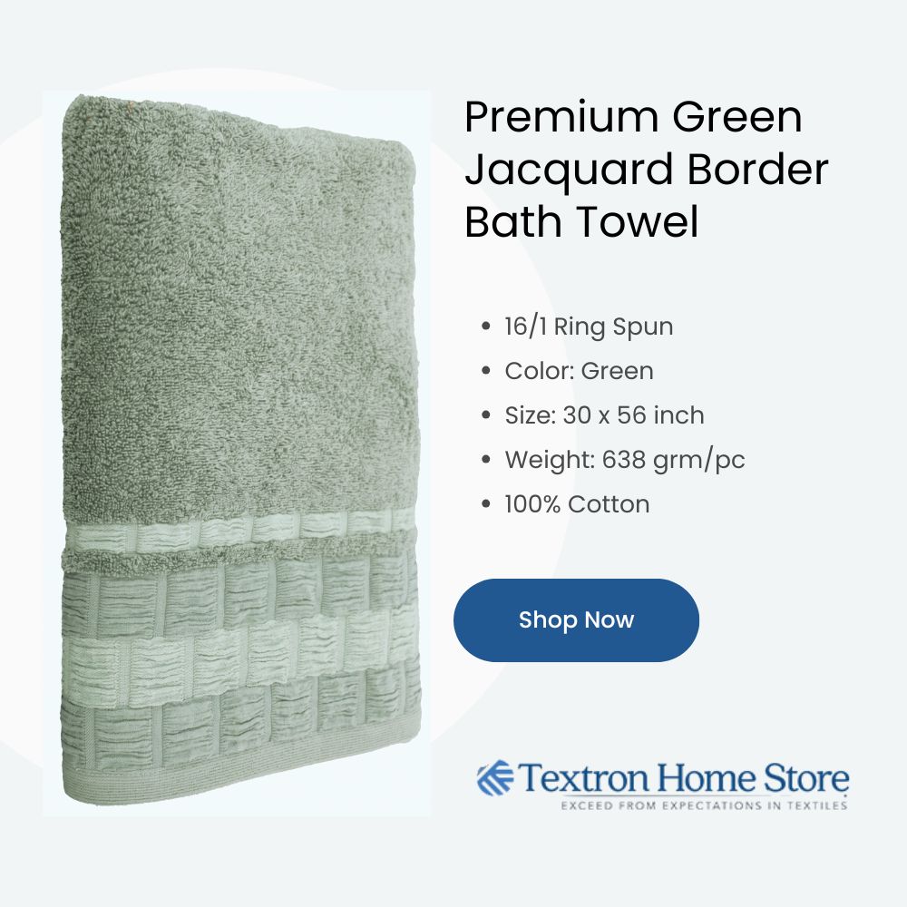 Premium Jacquard Border Bath Towel - Green