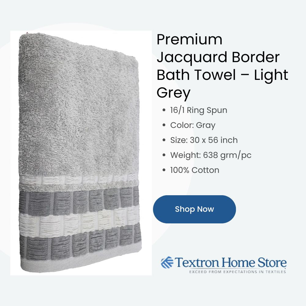 Premium Jacquard Border Bath Towel - Light Grey