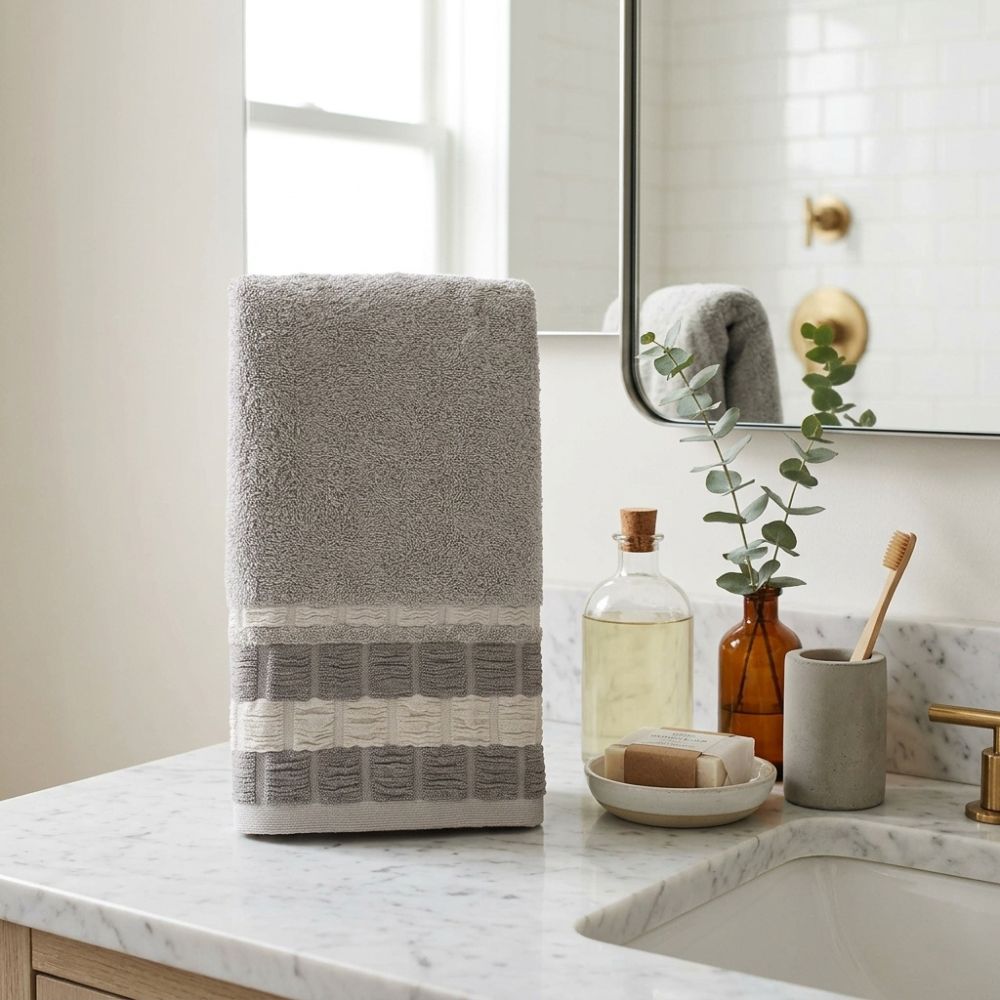 Premium Jacquard Border Bath Towel - Light Grey