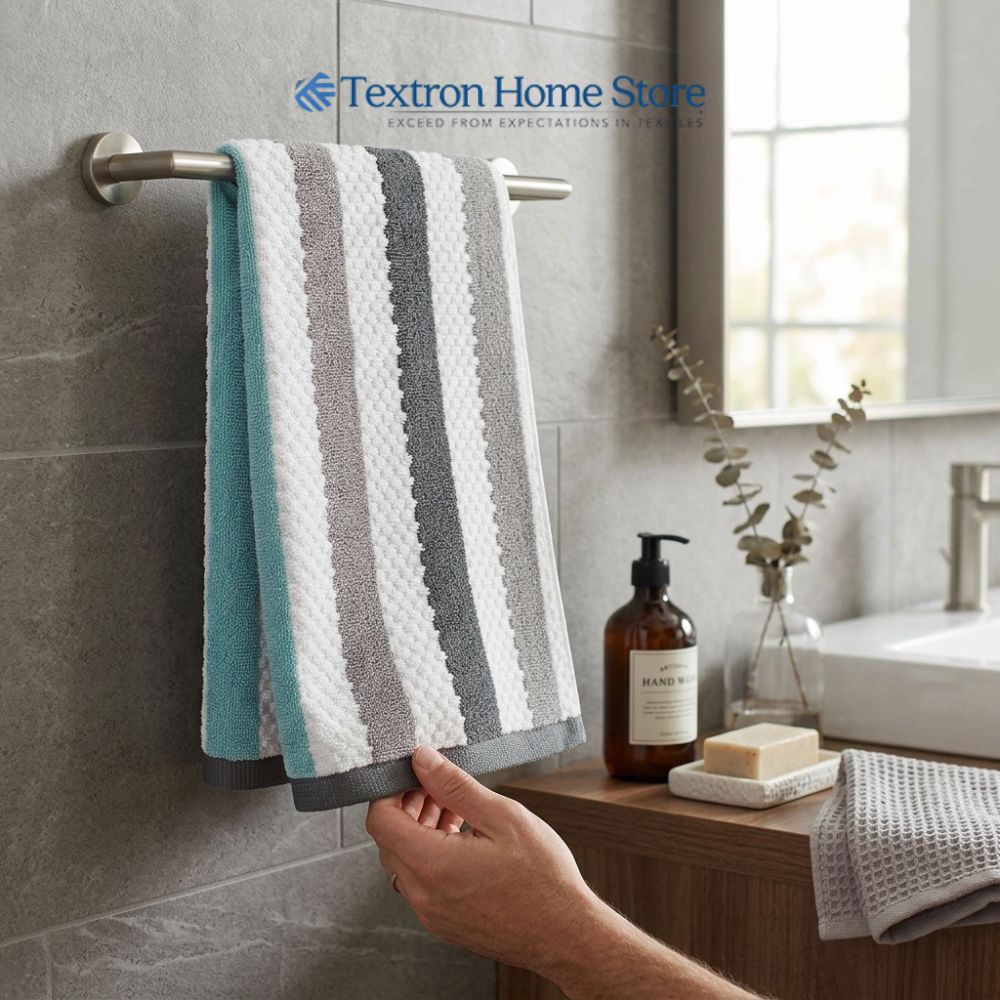 Premium Multi-Stripe Bath Towel – White & Grey