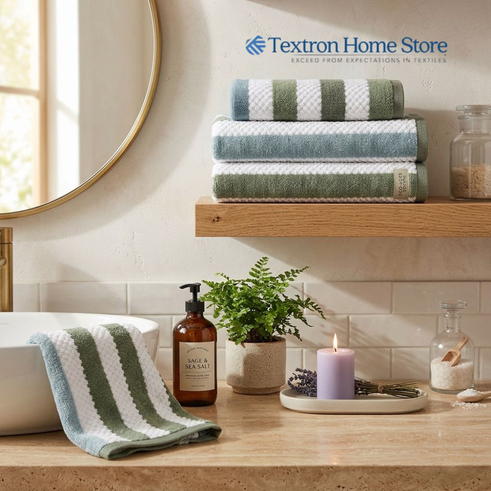 Premium Multi-Stripe Bath Towel – White & Green