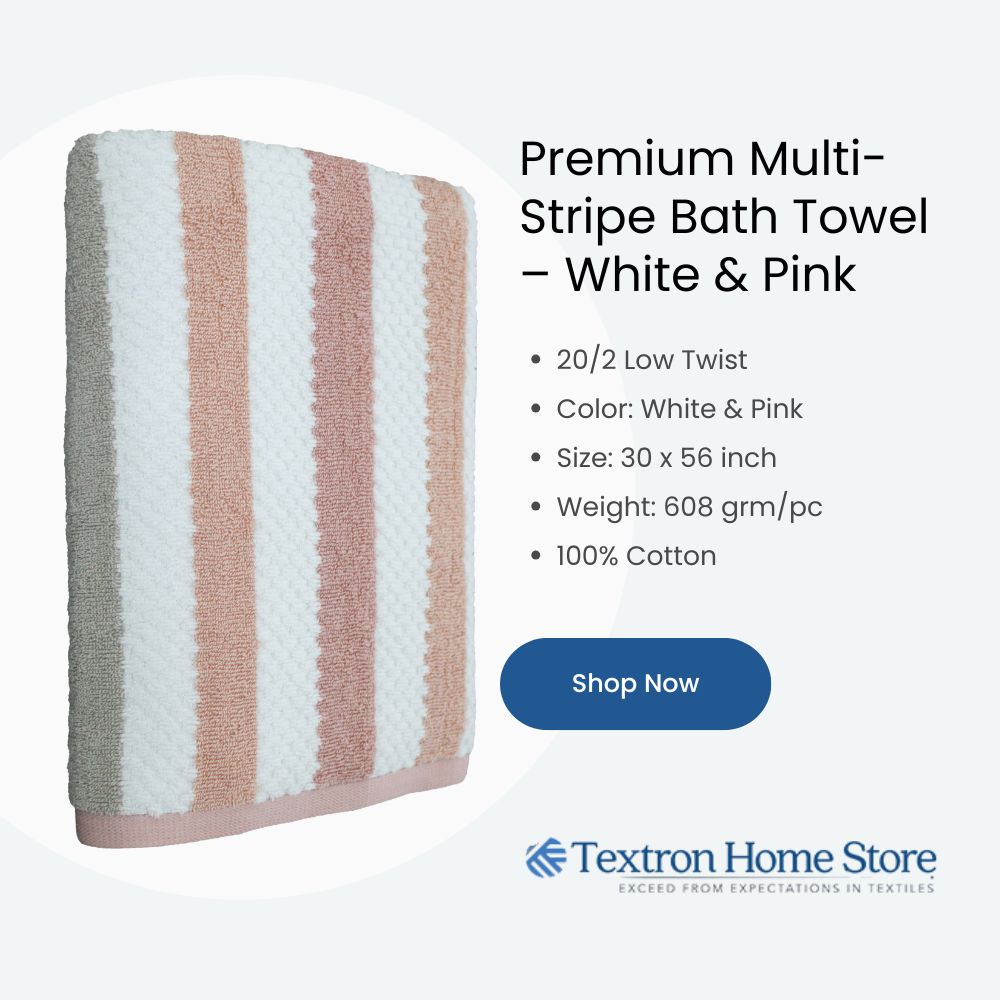 Premium Multi-Stripe Bath Towel – White & Pink
