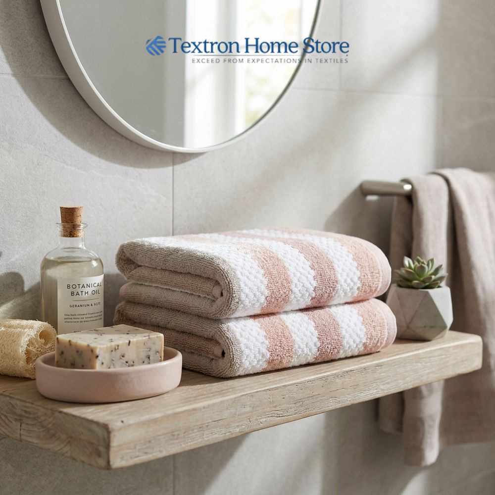 Premium Multi-Stripe Bath Towel – White & Pink
