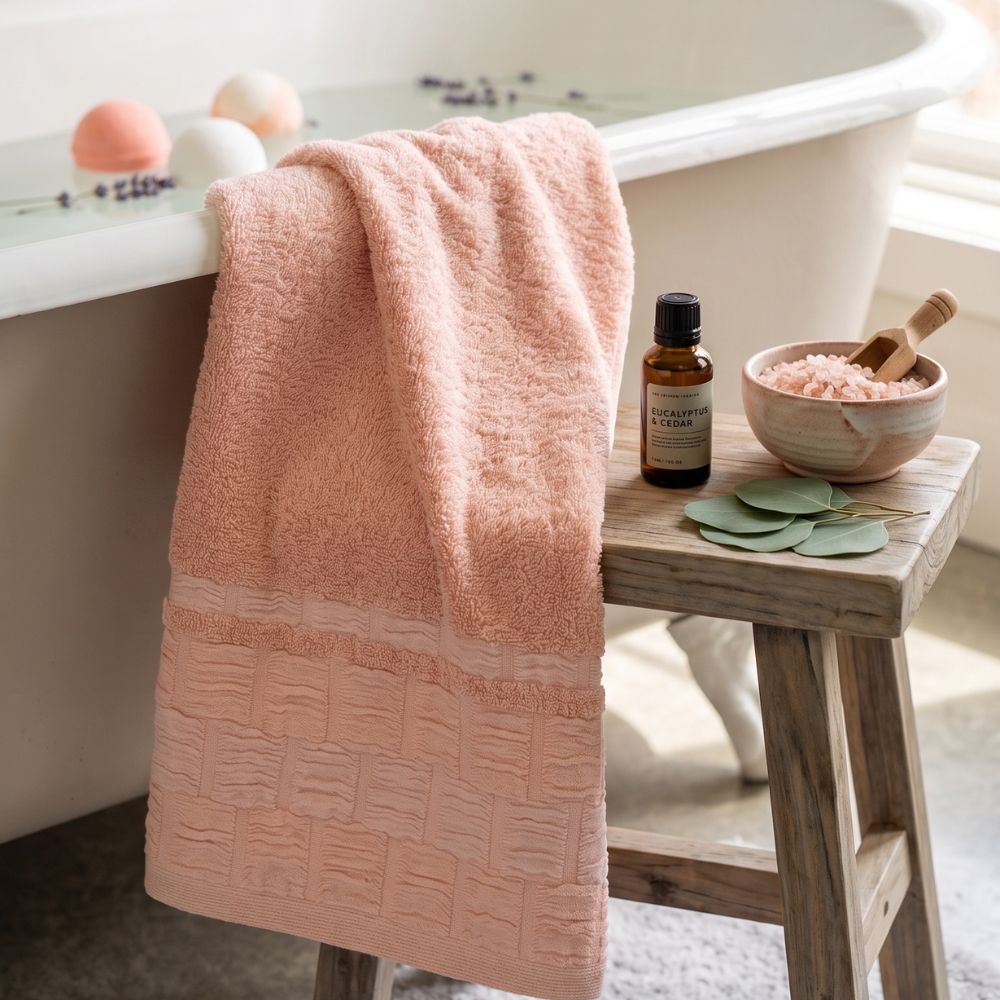 Premium Jacquard Border Bath Towel - Pink