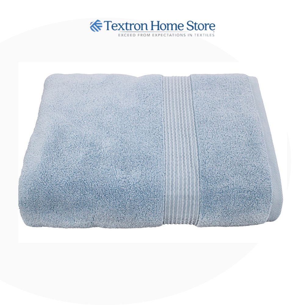 Premium Solid Border Bath Towel – Blue
