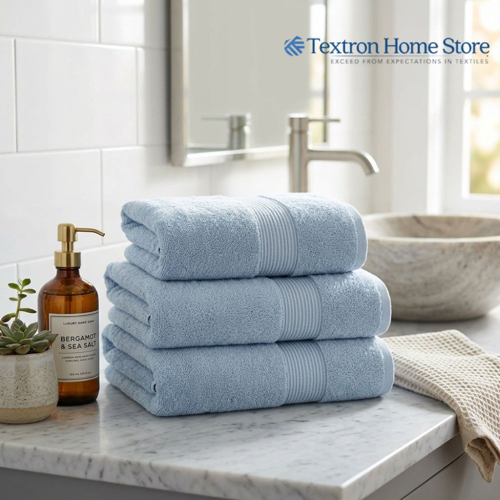 Premium Solid Border Bath Towel – Blue