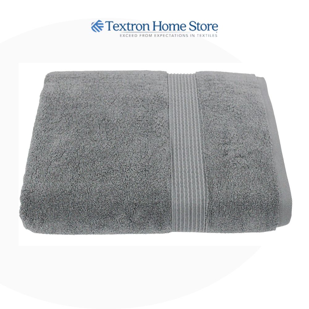 Premium Solid Border Bath Towel – Dark Grey