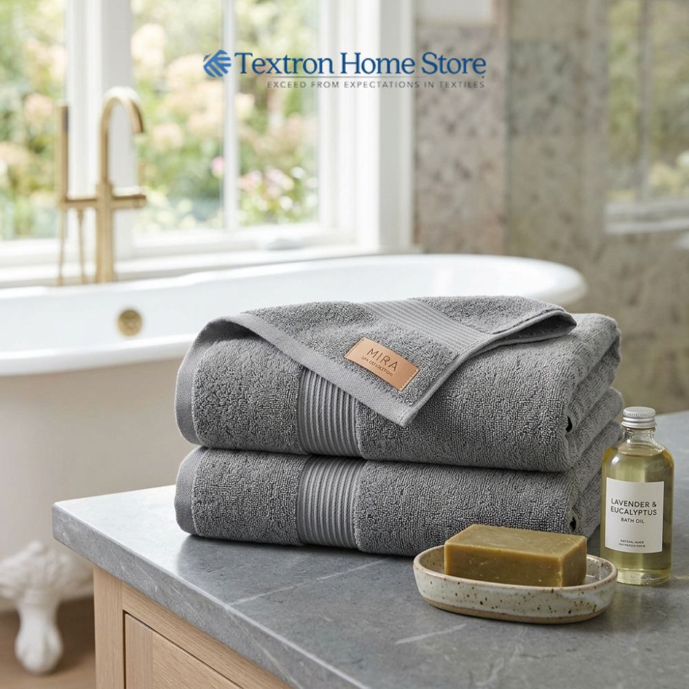 Premium Solid Border Bath Towel – Dark Grey