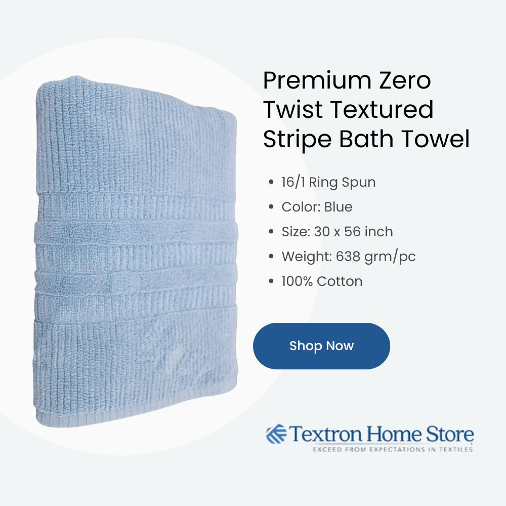 Premium Zero Twist Textured Stripe Bath Towel – Blue