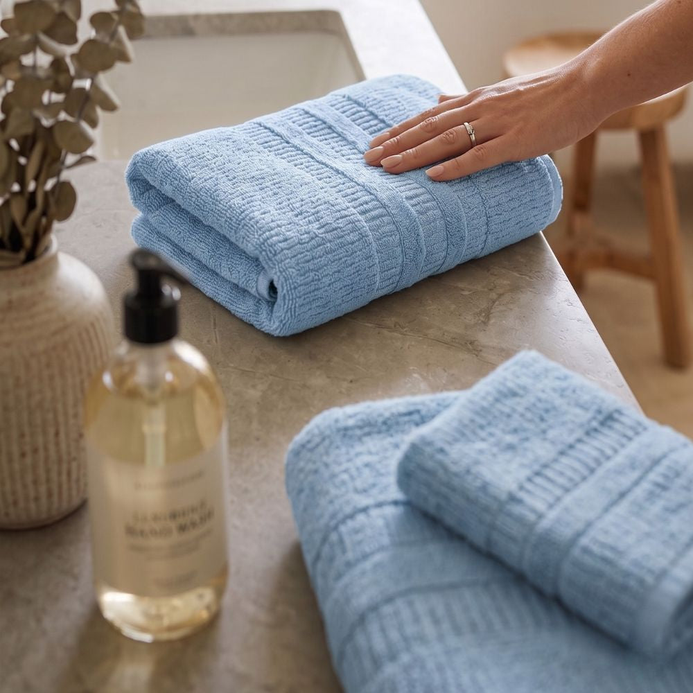 Premium Zero Twist Textured Stripe Bath Towel – Blue