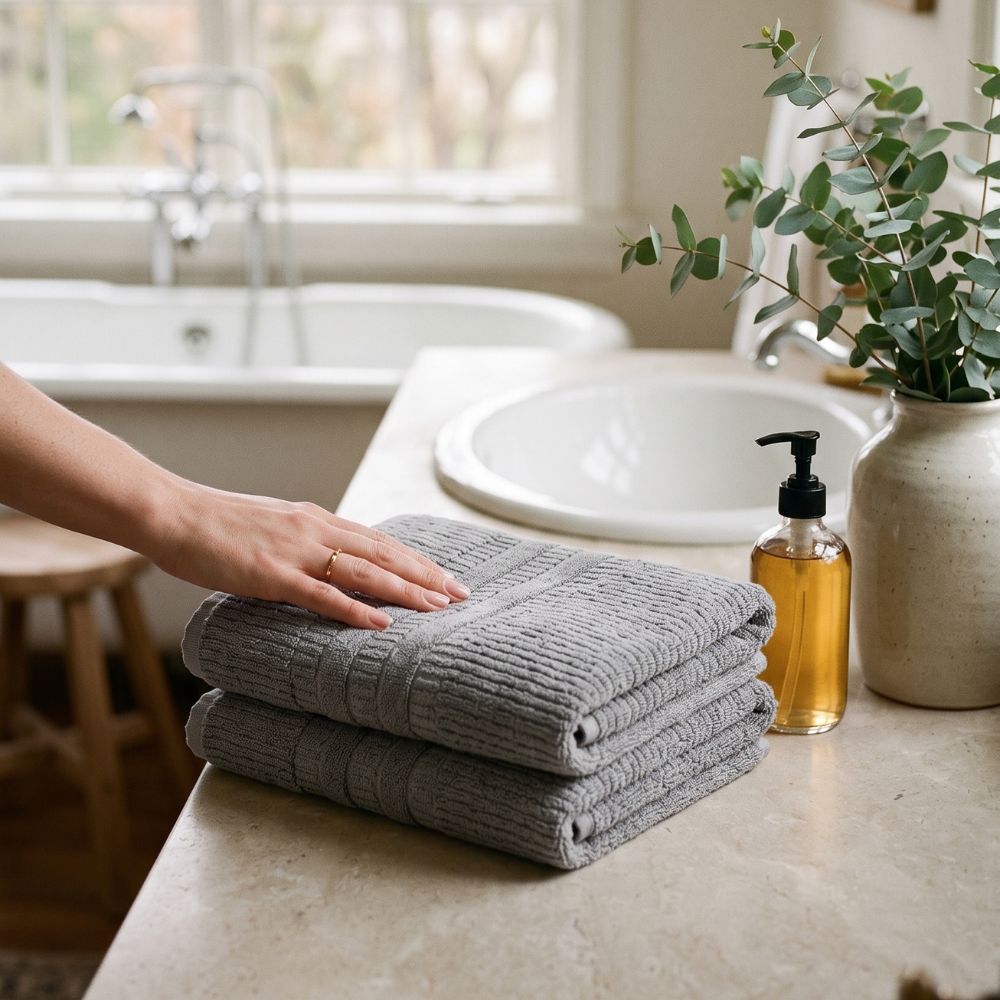 Premium Zero Twist Textured Stripe Bath Towel – Dark Gray