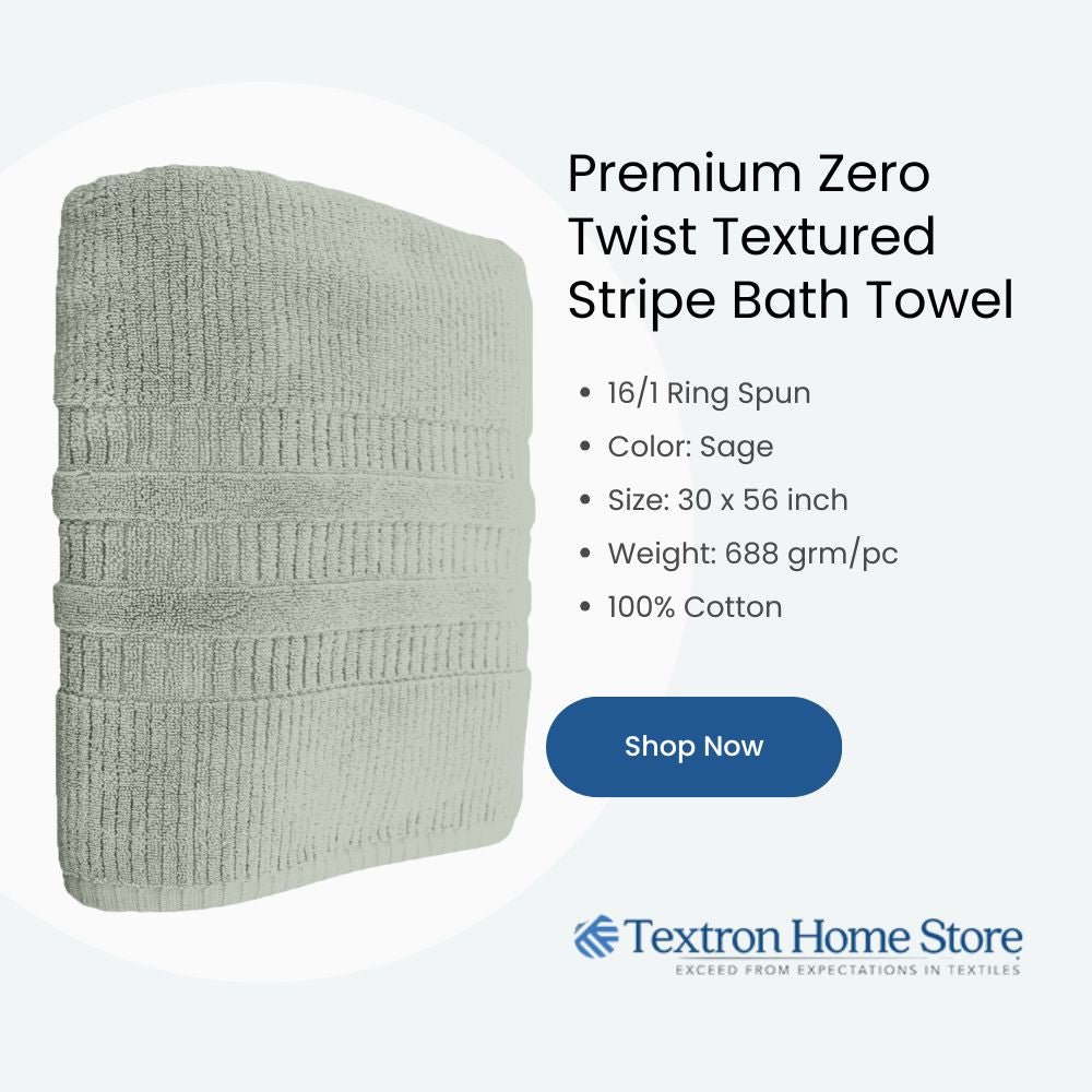 Premium Zero Twist Textured Stripe Bath Towel – Sage