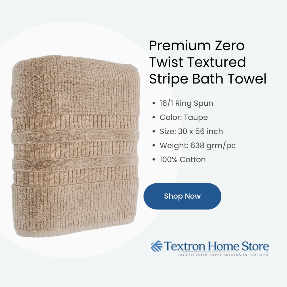 Premium Zero Twist Textured Stripe Bath Towel – Taupe