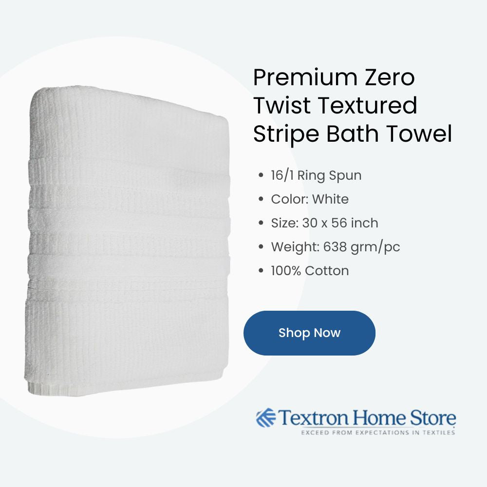 Premium Zero Twist Textured Stripe Bath Towel – White